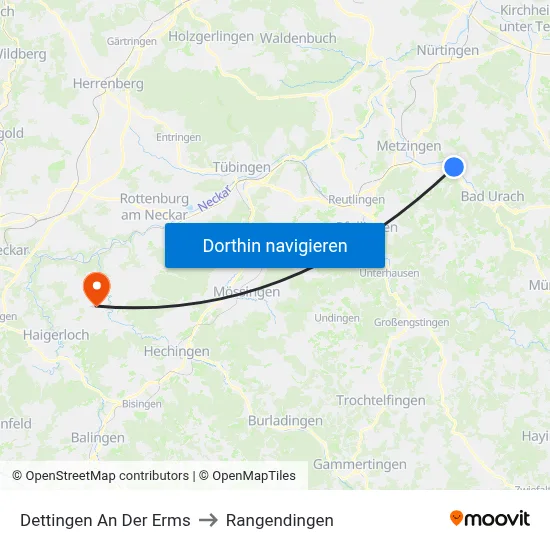 Dettingen An Der Erms to Rangendingen map