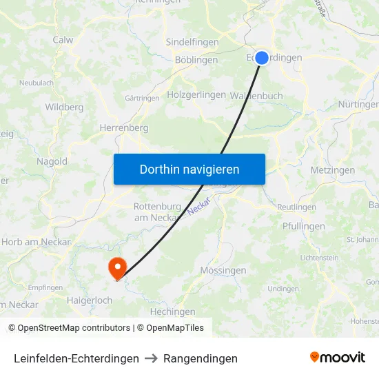 Leinfelden-Echterdingen to Rangendingen map