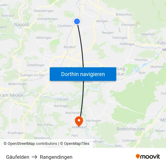 Gäufelden to Rangendingen map