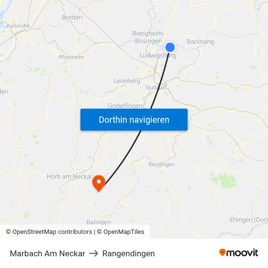 Marbach Am Neckar to Rangendingen map