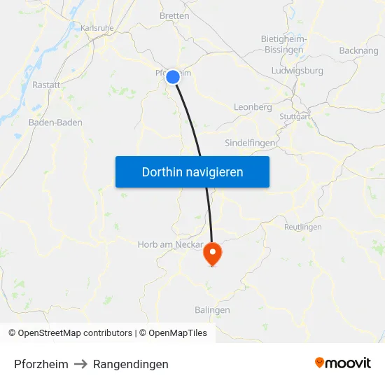 Pforzheim to Rangendingen map