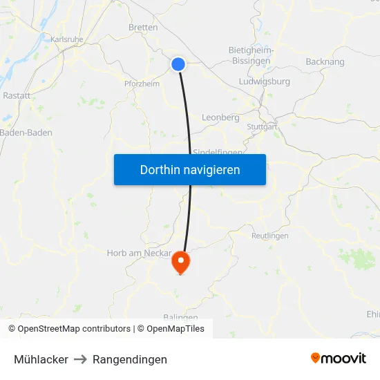 Mühlacker to Rangendingen map