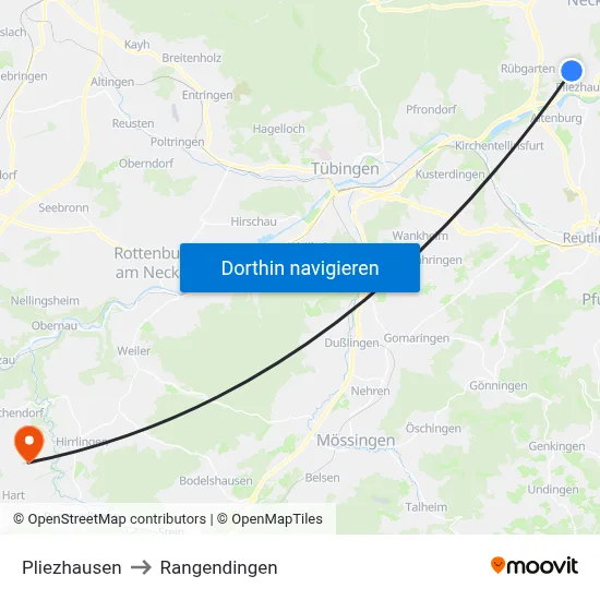 Pliezhausen to Rangendingen map