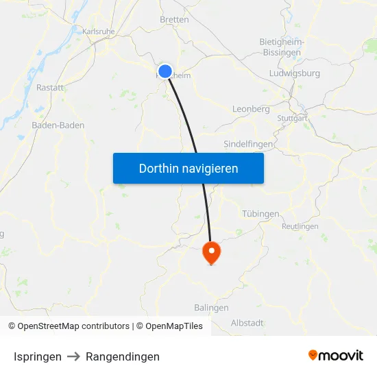Ispringen to Rangendingen map