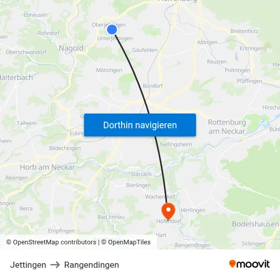 Jettingen to Rangendingen map