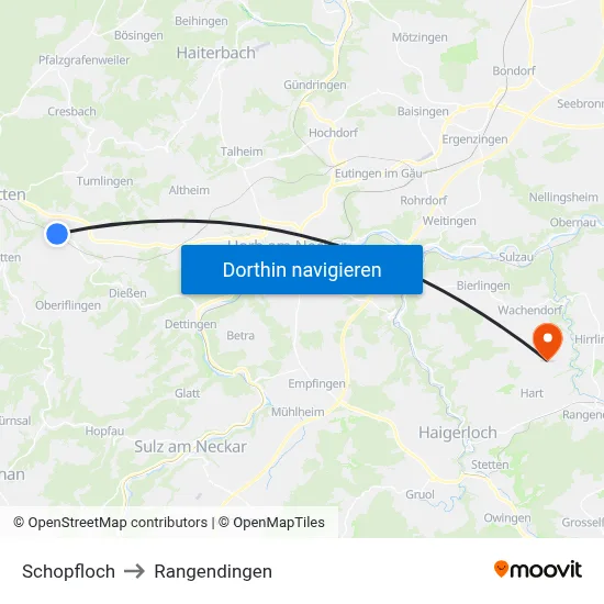 Schopfloch to Rangendingen map