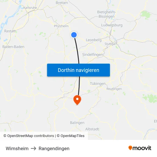 Wimsheim to Rangendingen map