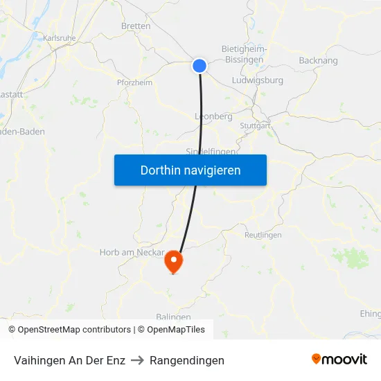Vaihingen An Der Enz to Rangendingen map