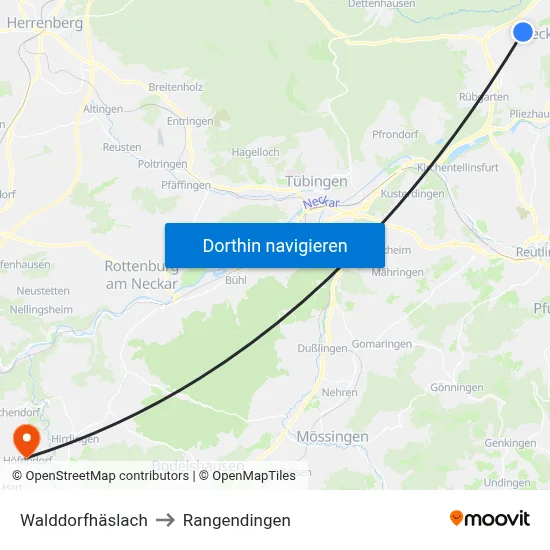 Walddorfhäslach to Rangendingen map