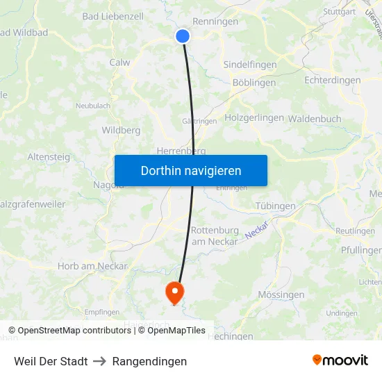 Weil Der Stadt to Rangendingen map