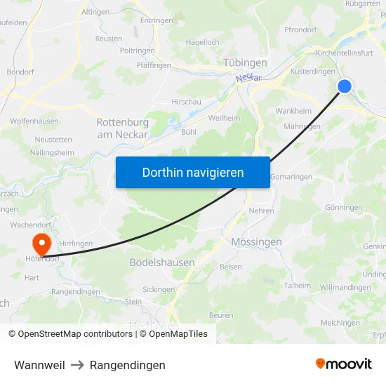 Wannweil to Rangendingen map
