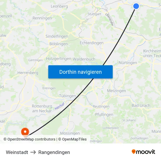 Weinstadt to Rangendingen map
