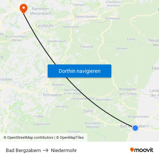 Bad Bergzabern to Niedermohr map