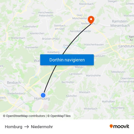 Homburg to Niedermohr map