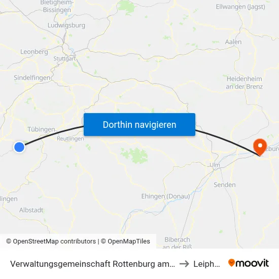 Verwaltungsgemeinschaft Rottenburg am Neckar to Leipheim map