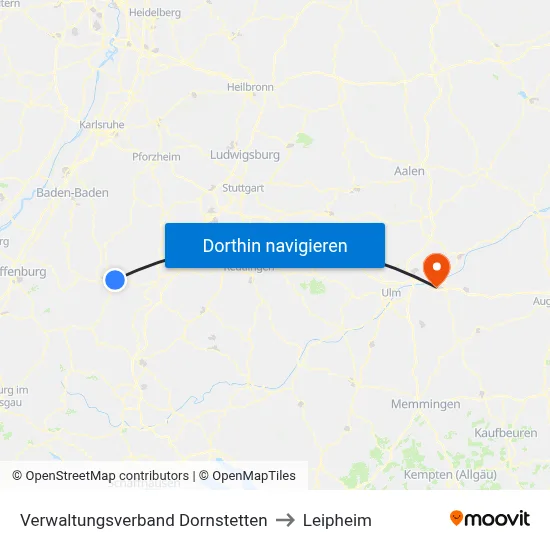 Verwaltungsverband Dornstetten to Leipheim map
