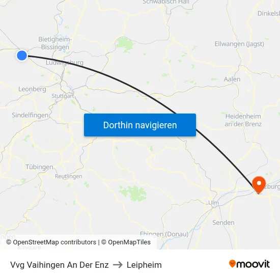 Vvg Vaihingen An Der Enz to Leipheim map