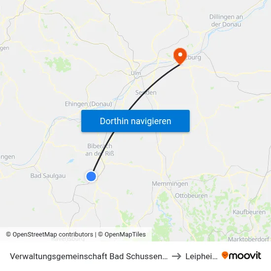 Verwaltungsgemeinschaft Bad Schussenried to Leipheim map