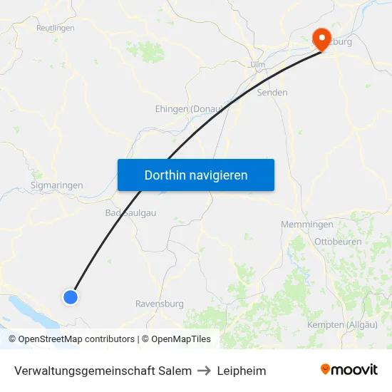 Verwaltungsgemeinschaft Salem to Leipheim map