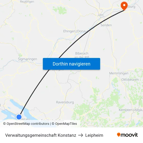 Verwaltungsgemeinschaft Konstanz to Leipheim map