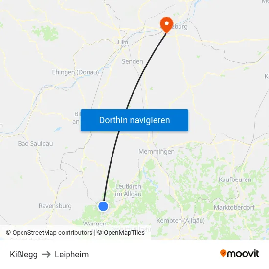 Kißlegg to Leipheim map
