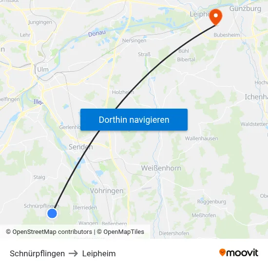 Schnürpflingen to Leipheim map