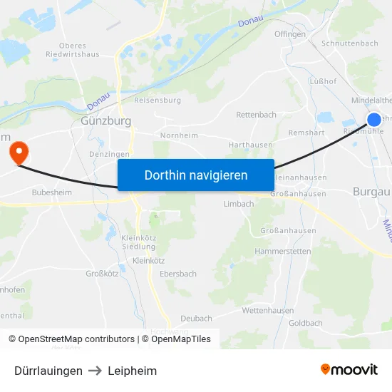 Dürrlauingen to Leipheim map