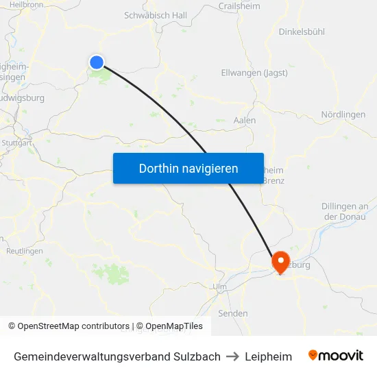Gemeindeverwaltungsverband Sulzbach to Leipheim map