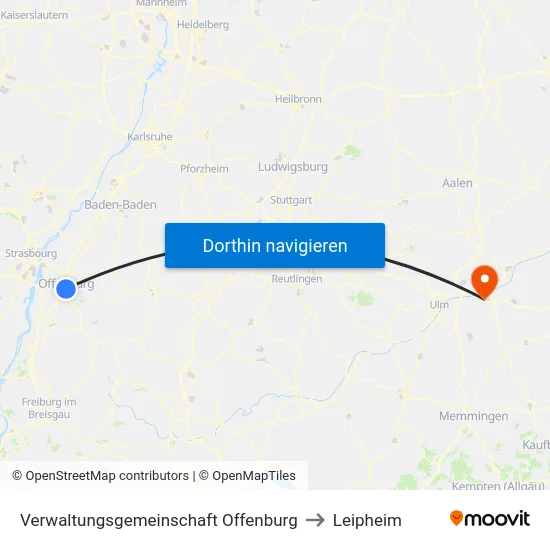 Verwaltungsgemeinschaft Offenburg to Leipheim map