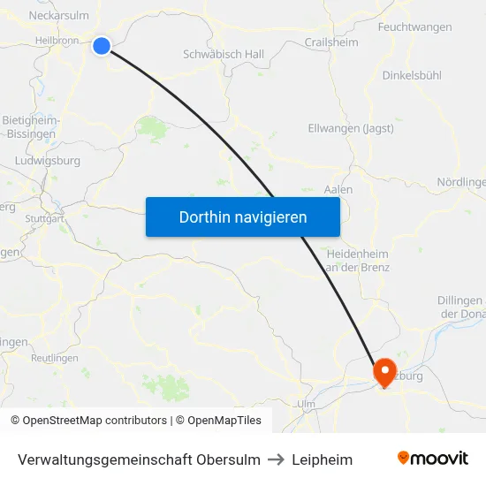 Verwaltungsgemeinschaft Obersulm to Leipheim map