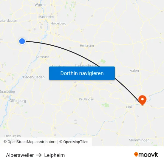 Albersweiler to Leipheim map