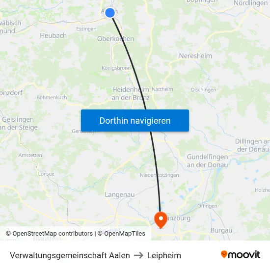Verwaltungsgemeinschaft Aalen to Leipheim map