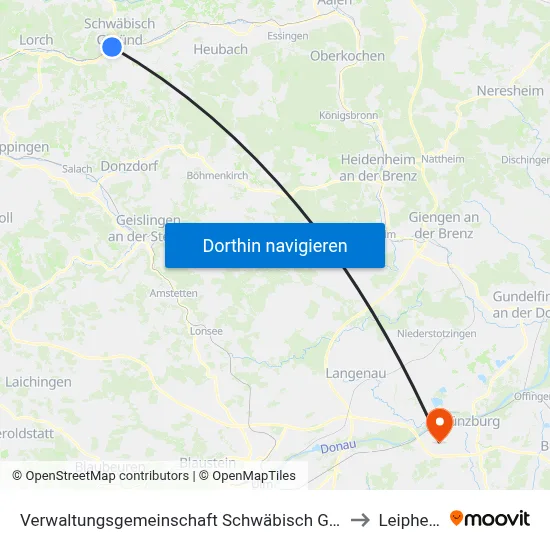 Verwaltungsgemeinschaft Schwäbisch Gmünd to Leipheim map