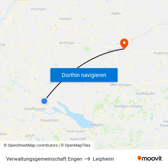 Verwaltungsgemeinschaft Engen to Leipheim map