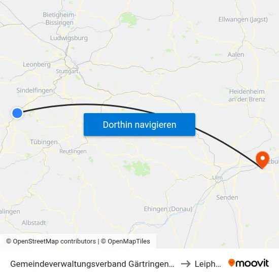 Gemeindeverwaltungsverband Gärtringen/Ehningen to Leipheim map