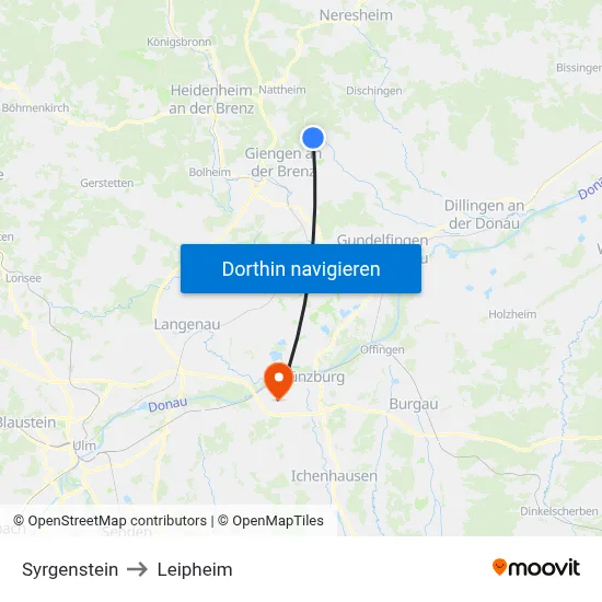 Syrgenstein to Leipheim map