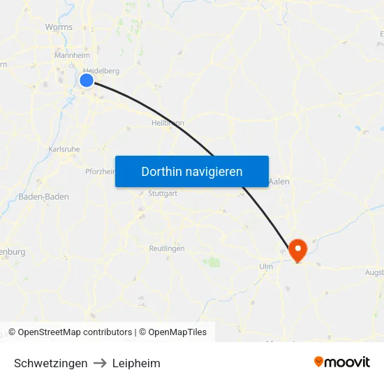 Schwetzingen to Leipheim map
