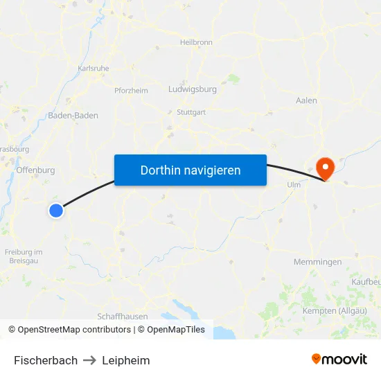 Fischerbach to Leipheim map