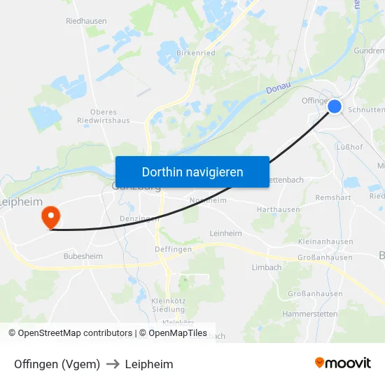 Offingen (Vgem) to Leipheim map