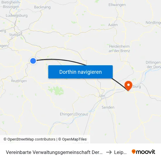 Vereinbarte Verwaltungsgemeinschaft Der Stadt Nürtingen to Leipheim map