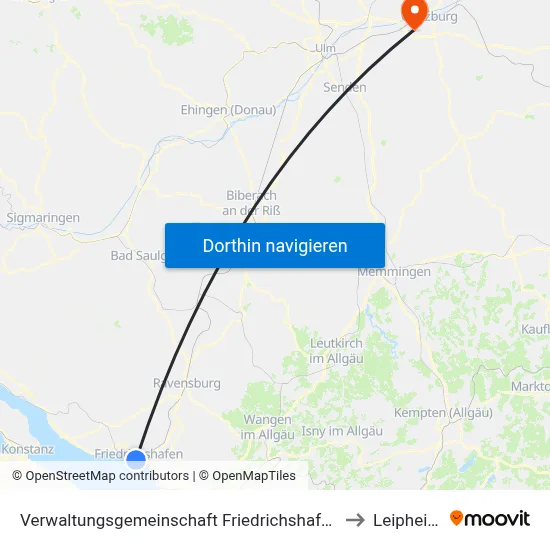Verwaltungsgemeinschaft Friedrichshafen to Leipheim map