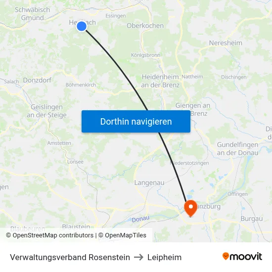Verwaltungsverband Rosenstein to Leipheim map
