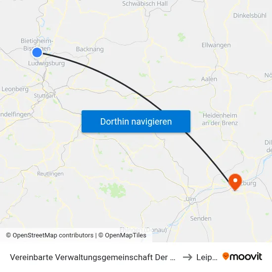 Vereinbarte Verwaltungsgemeinschaft Der Stadt Bietigheim-Bissingen to Leipheim map