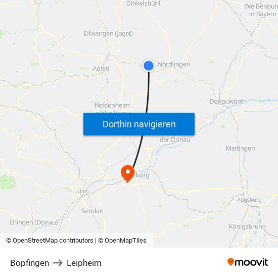 Bopfingen to Leipheim map