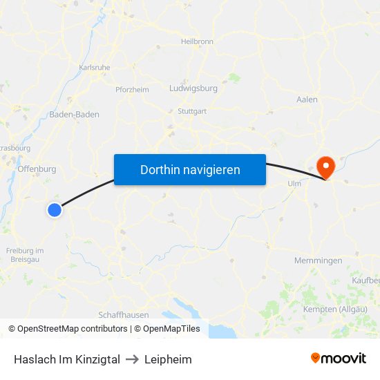 Haslach Im Kinzigtal to Leipheim map