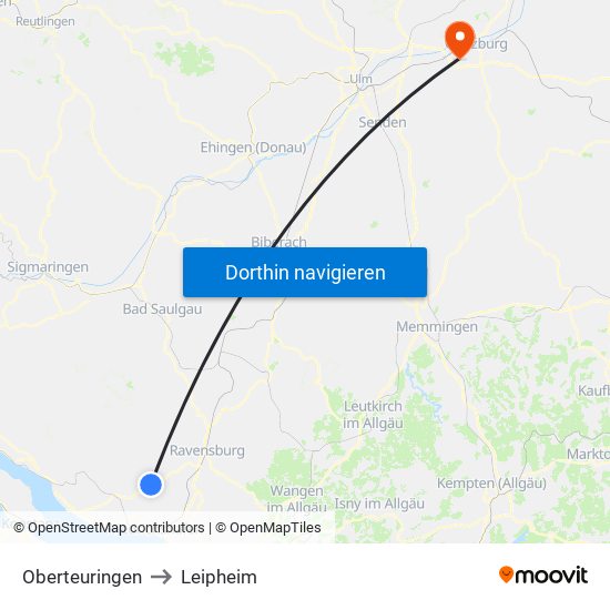 Oberteuringen to Leipheim map