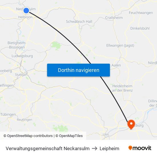 Verwaltungsgemeinschaft Neckarsulm to Leipheim map