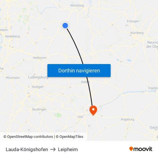 Lauda-Königshofen to Leipheim map