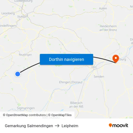 Gemarkung Salmendingen to Leipheim map