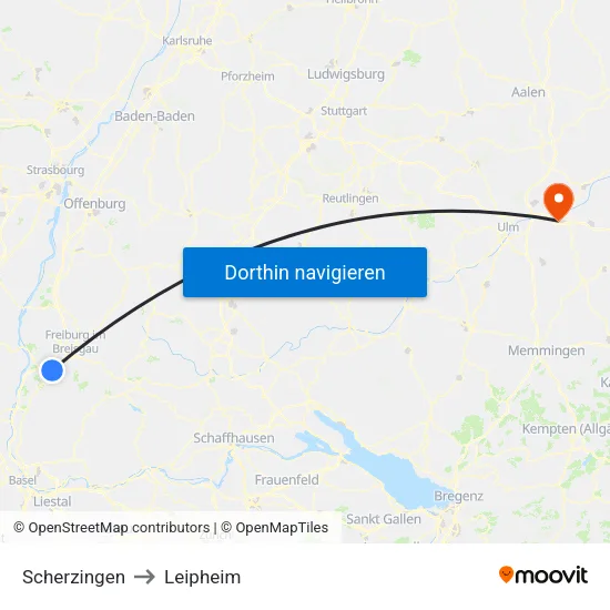 Scherzingen to Leipheim map